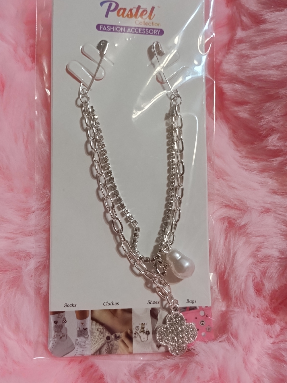 Silver-Tone Multi-Chain Purse Jewelry with Pearl & Clover Charm